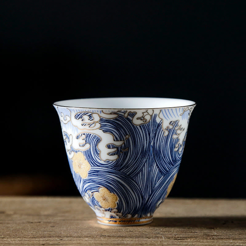 Vintage Ceramic Ocean Waves Teacup 60ml | Tableware