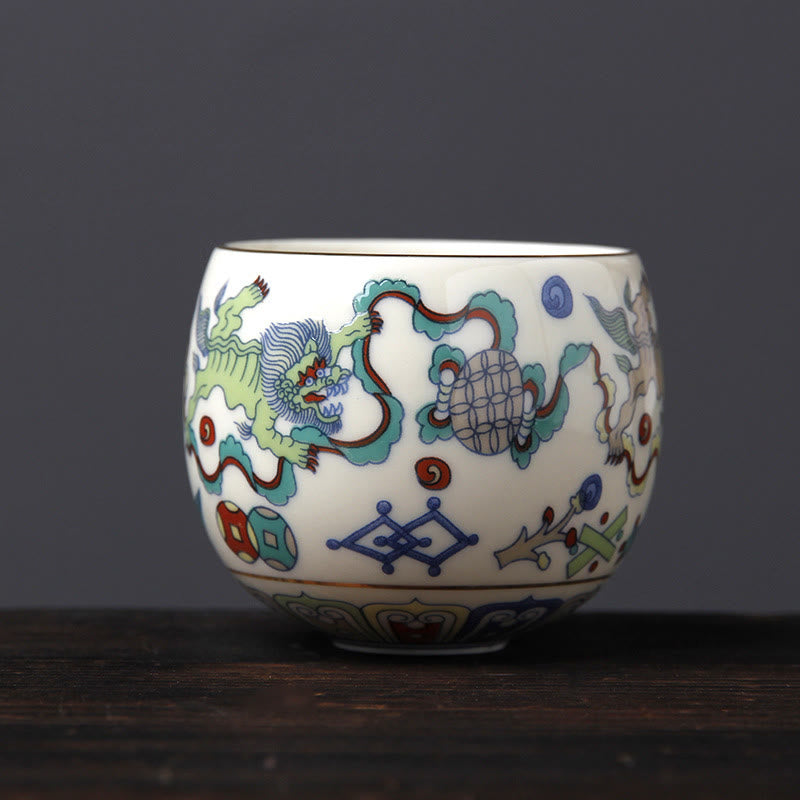 Vintage Ceramic Teacup with Plum Blossom Pine Bamboo Motifs