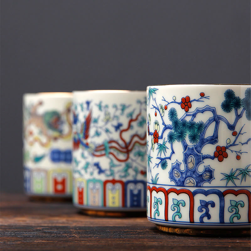 Vintage Ceramic Teacup with Plum Blossom Pine Bamboo Motifs
