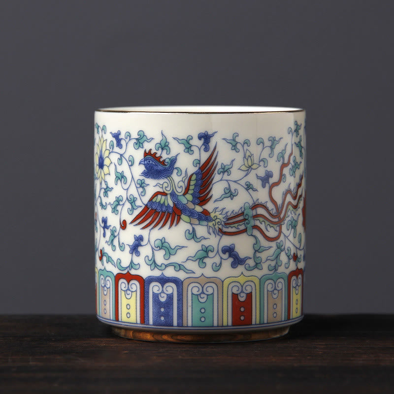 Vintage Ceramic Teacup with Plum Blossom Pine Bamboo Motifs