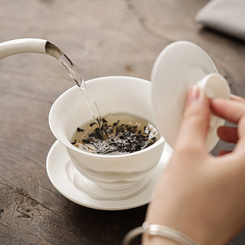 Vintage Ink Painting Porcelain Gaiwan Tea Cup Set for Meditation