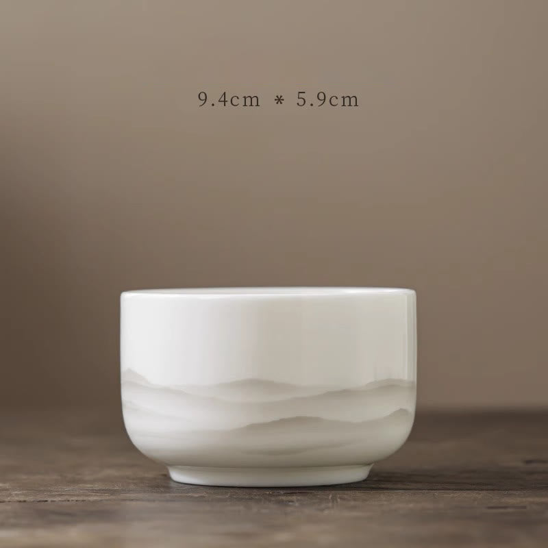 Vintage Ink Painting Porcelain Gaiwan Tea Cup Set for Meditation