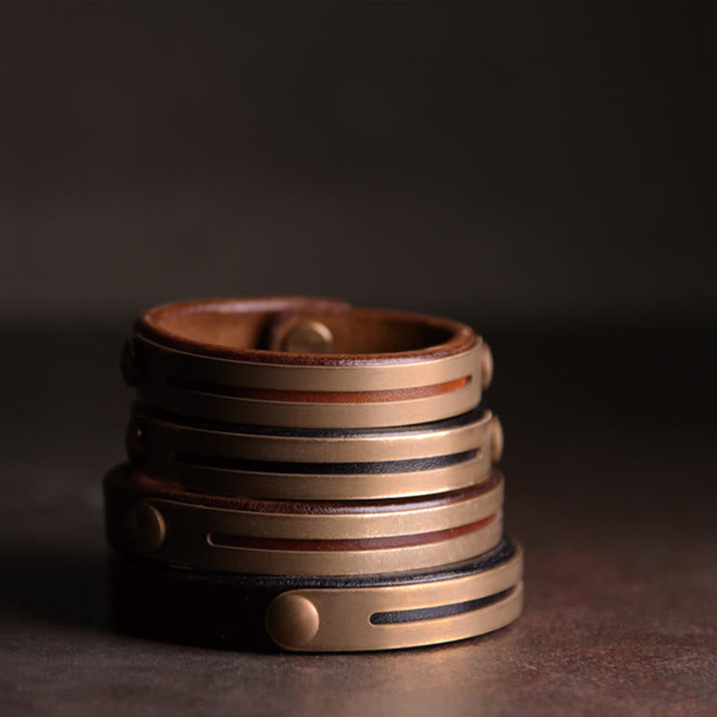 Vintage Leather Copper Balance Bracelet for Inner Harmony
