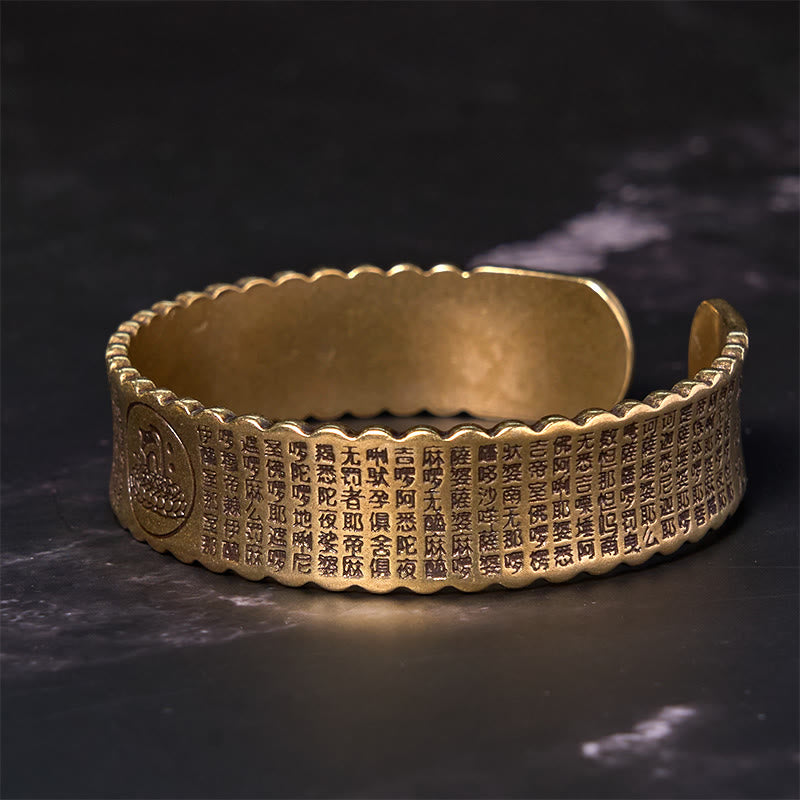 Vintage Lotus Flower Heart Sutra Copper Cuff Bracelet