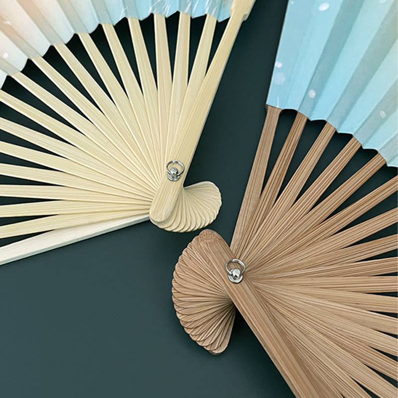 Vintage Lotus Folding Fan with Bamboo Frames for Artists