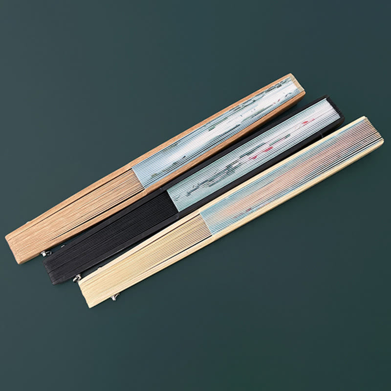 Vintage Lotus Folding Fan with Bamboo Frames for Artists