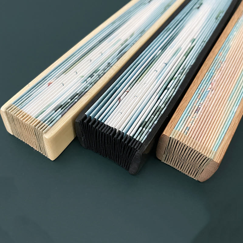 Vintage Lotus Folding Fan with Bamboo Frames for Artists