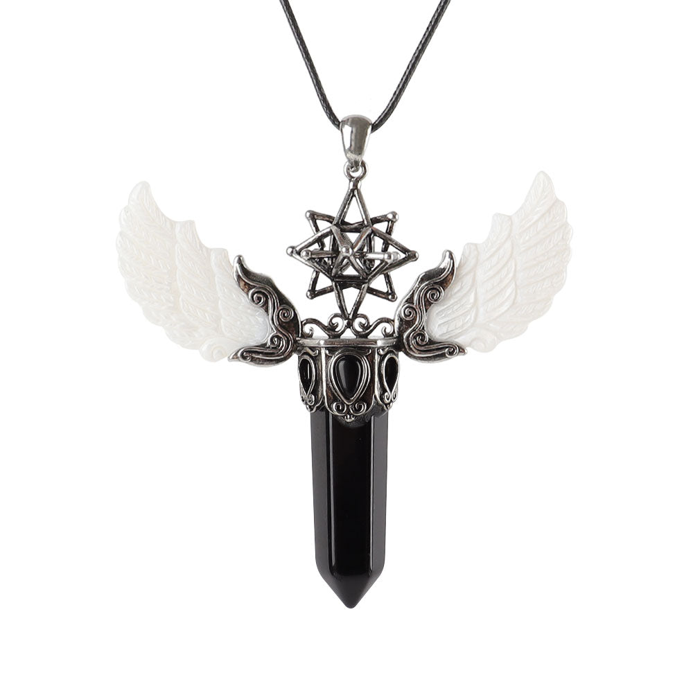 Vintage Wing Crystal Pendant 3.1in Spiritual Necklace