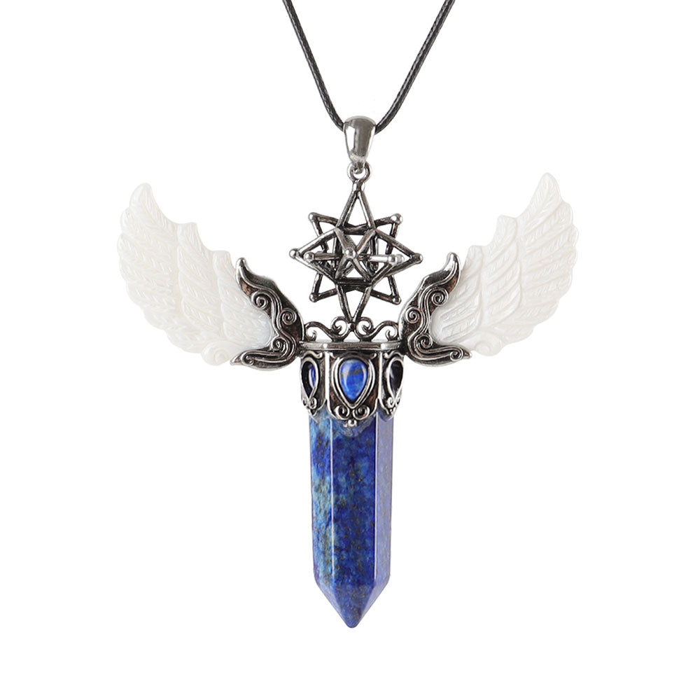 Vintage Wing Crystal Pendant 3.1in Spiritual Necklace