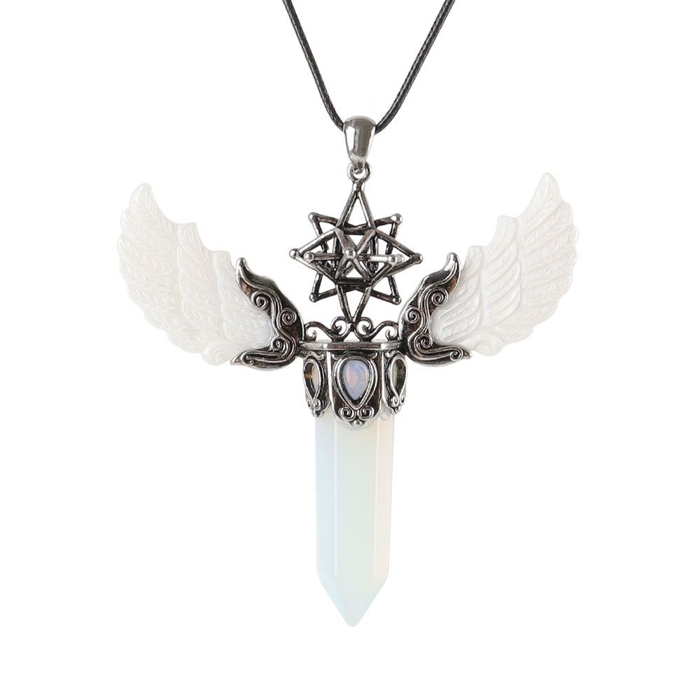 Vintage Wing Crystal Pendant 3.1in Spiritual Necklace