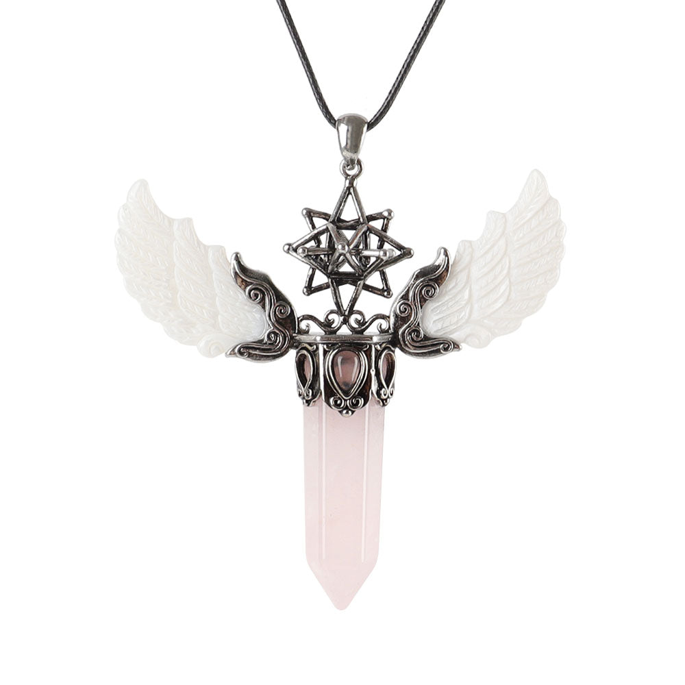 Vintage Wing Crystal Pendant 3.1in Spiritual Necklace