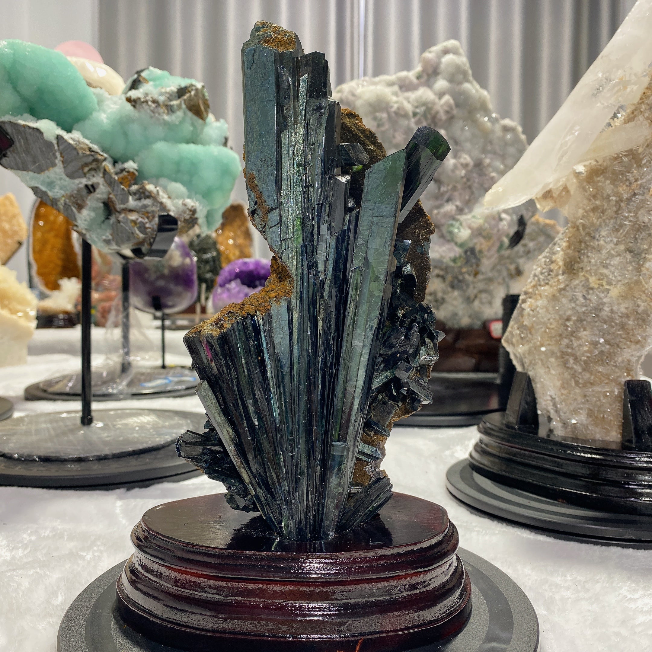 Vivianite Raw Crystal Specimen 11cm with Wooden Stand
