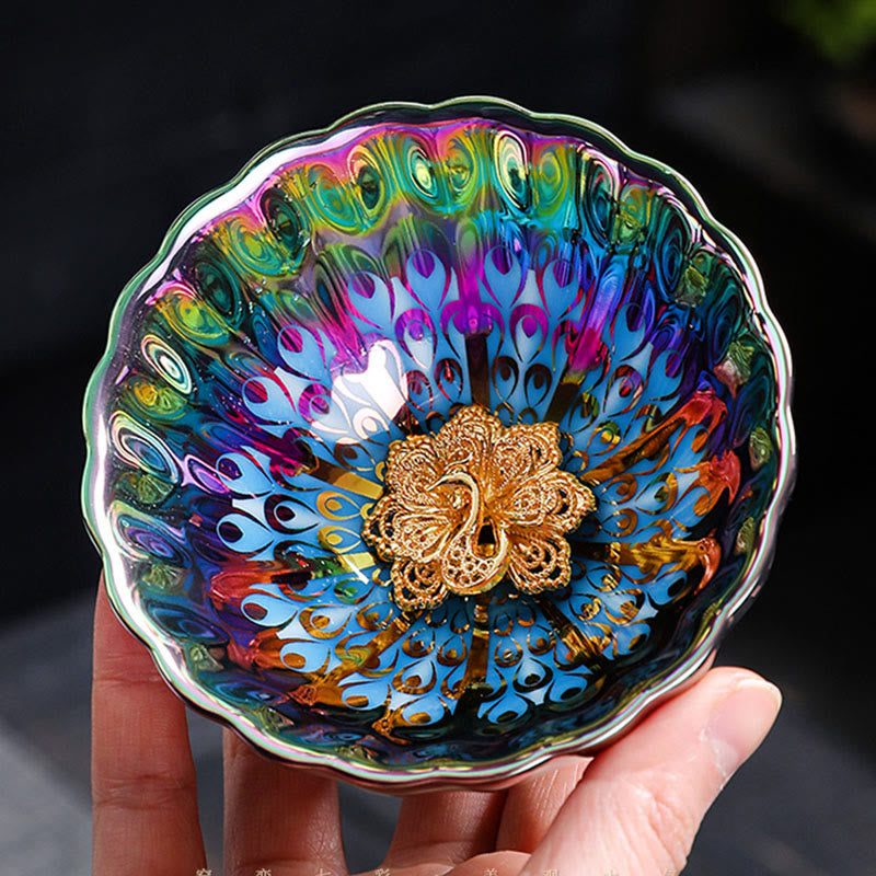 Vivid Peacock Jian Zhan Ceramic Tea Cup 110ml