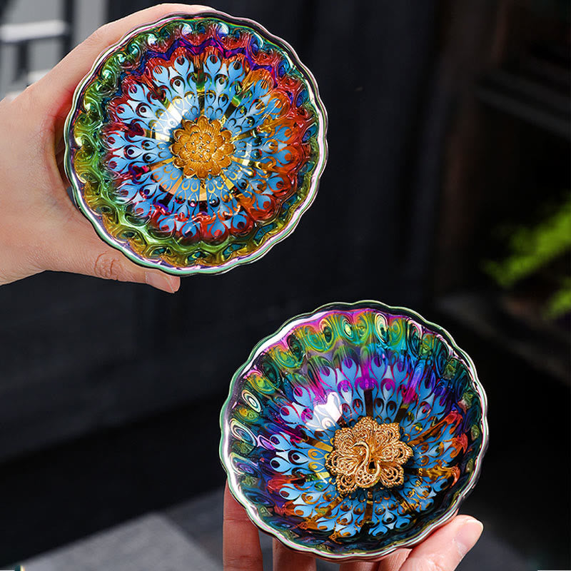 Vivid Peacock Jian Zhan Ceramic Tea Cup 110ml