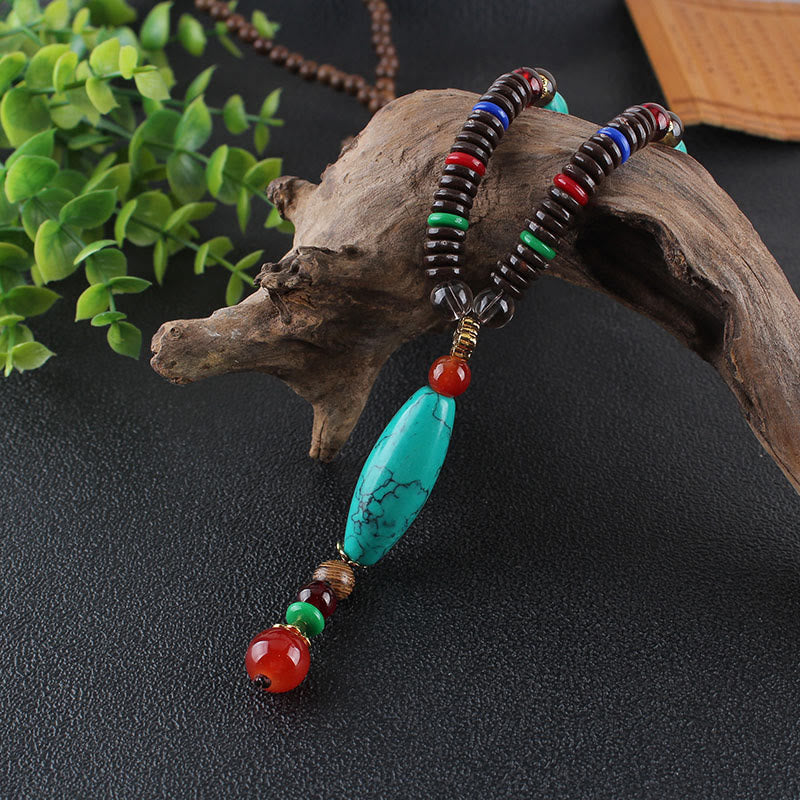 Wenge Wood Turquoise Necklace for Protection and Calm 80cm