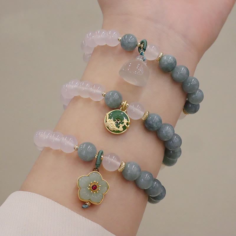 White Agate Jade Protection Bracelet 8mm with Lotus Peace Buckle