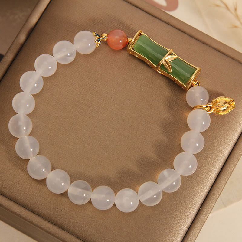 White Agate Jadeite Bamboo Positivity Bracelet 14-16cm