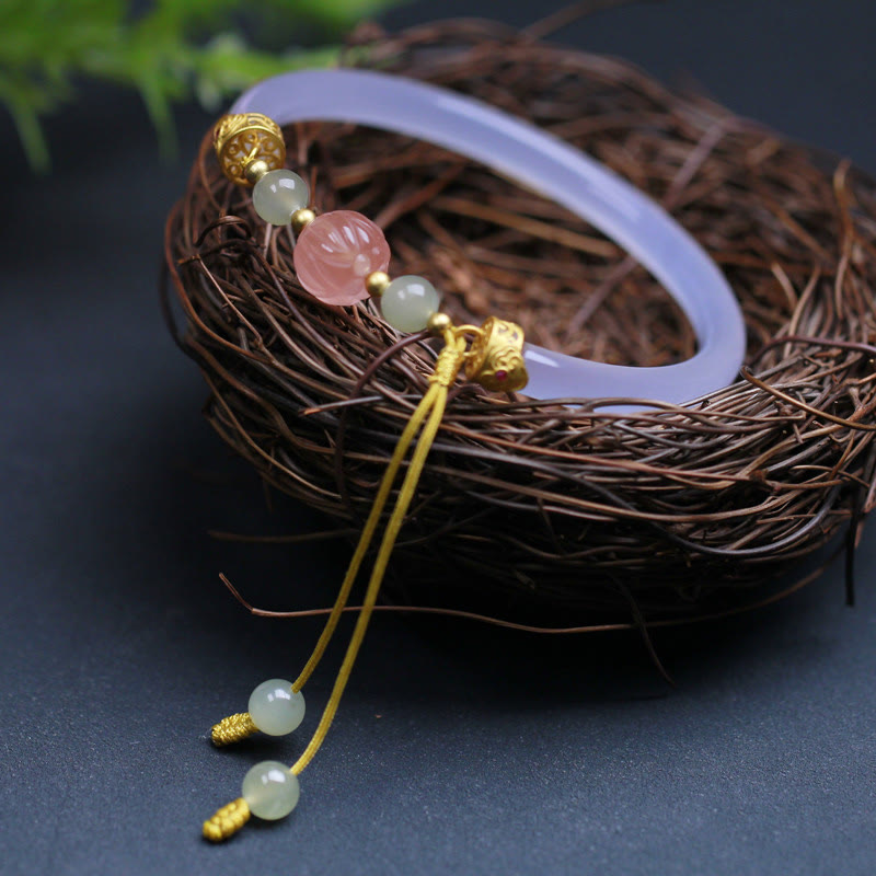 White Agate Lotus Hetian Jade Positive Lotus Bracelet