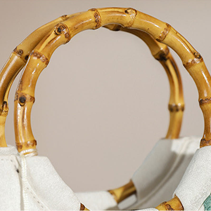 White Bamboo Embroidery Yoga Bag with Tassel Handle