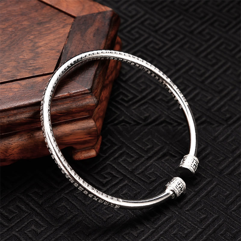 White Copper Swastika Pattern Buddha Bracelet for Luck & Balance