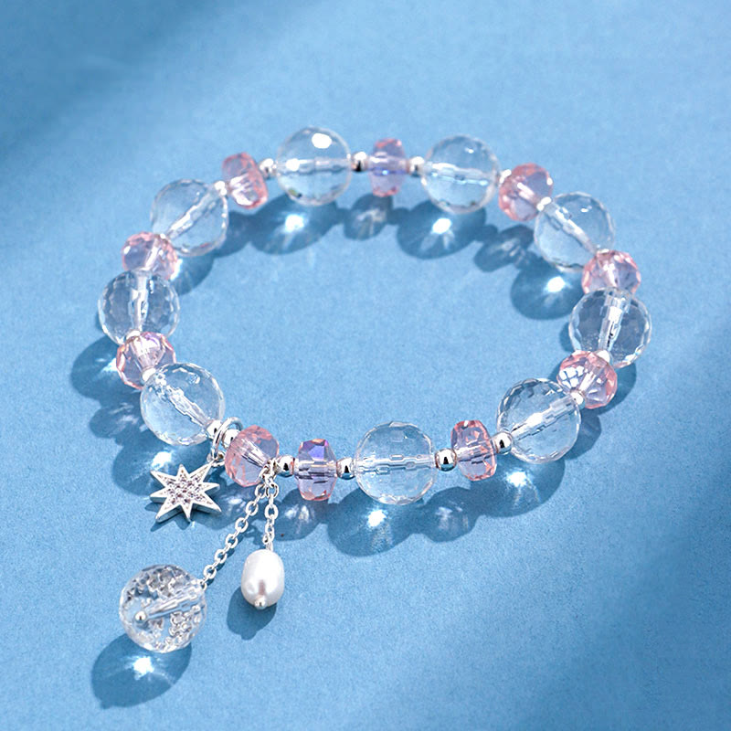White Crystal and Pink Crystal Protection Star Bracelet