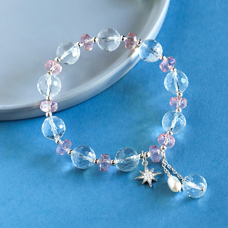 White Crystal and Pink Crystal Protection Star Bracelet