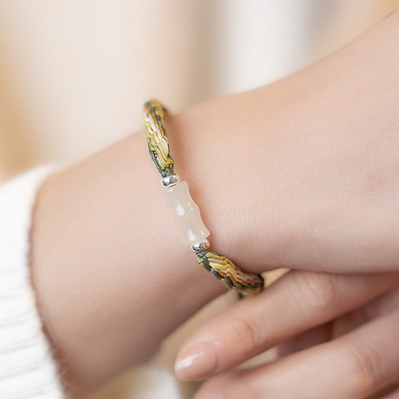 White Jade Bamboo Strength & Luck String Bracelet