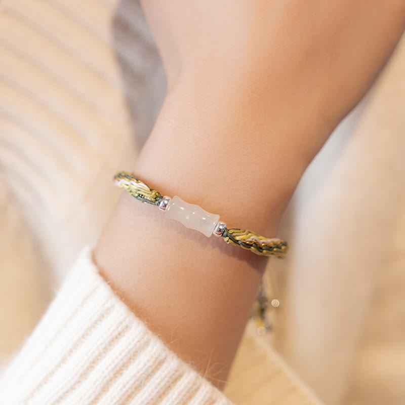 White Jade Bamboo Strength & Luck String Bracelet