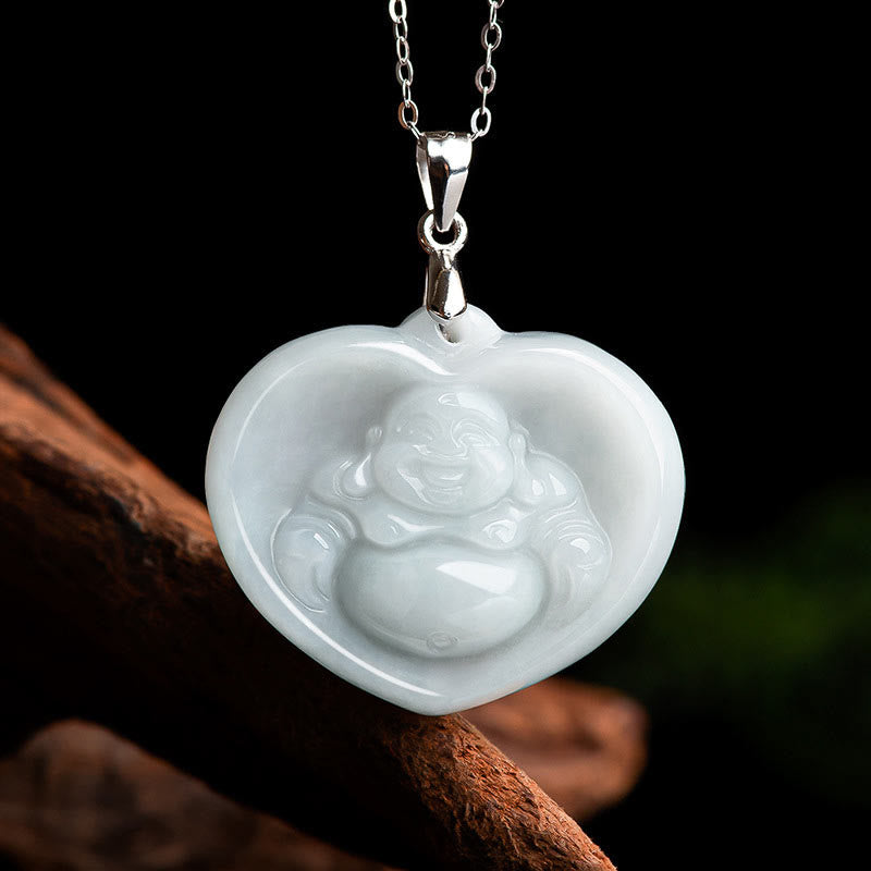 White Jade Buddha Necklace for Luck | Sterling Silver Pendant
