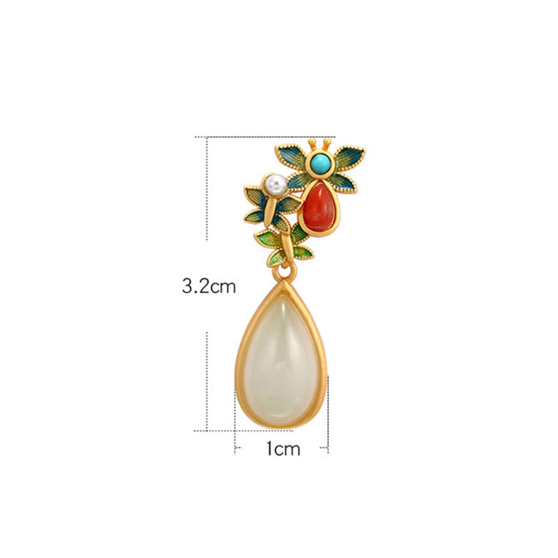 White Jade Butterfly Protection Drop Earrings 3.2cm