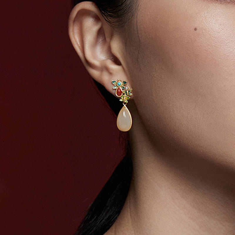 White Jade Butterfly Protection Drop Earrings 3.2cm