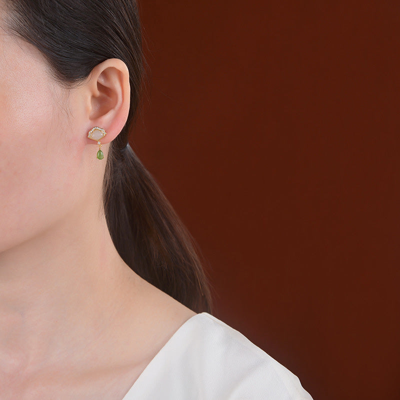 White Jade Cyan Jade Luck Drop Earrings 20mm Length