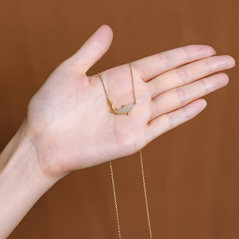 White Jade Dolphin Luck Necklace | 925 Sterling Silver