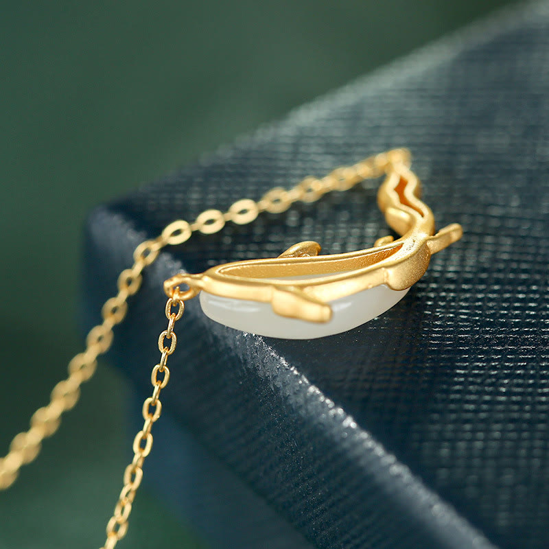 White Jade Dolphin Luck Necklace | 925 Sterling Silver