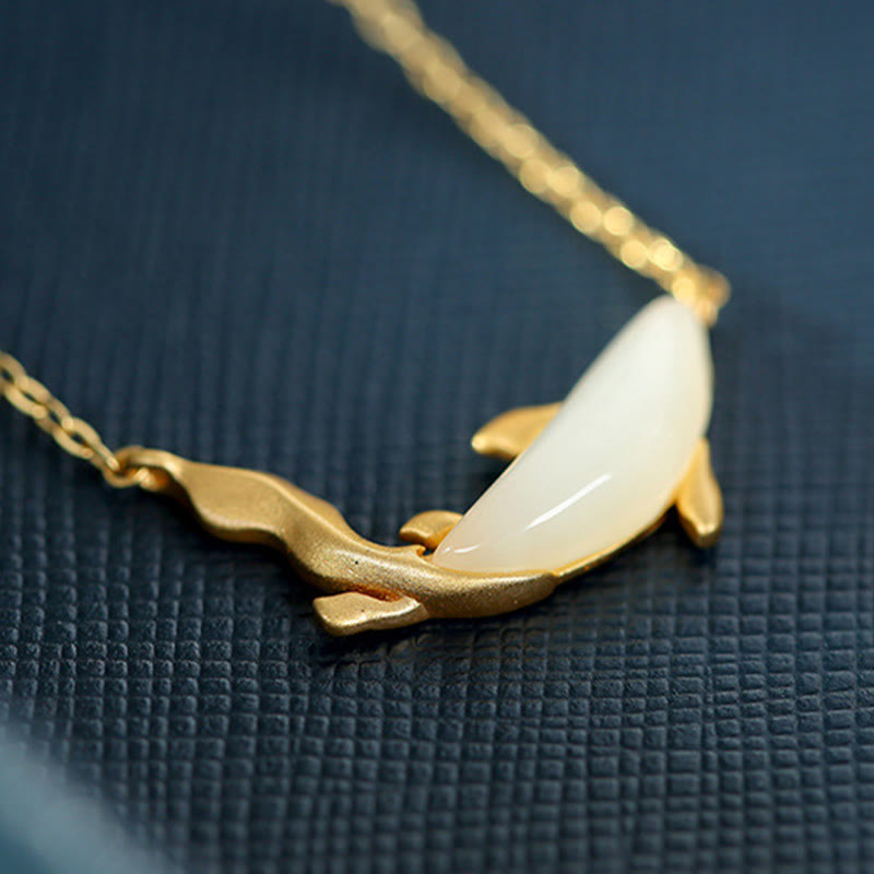 White Jade Dolphin Luck Necklace | 925 Sterling Silver