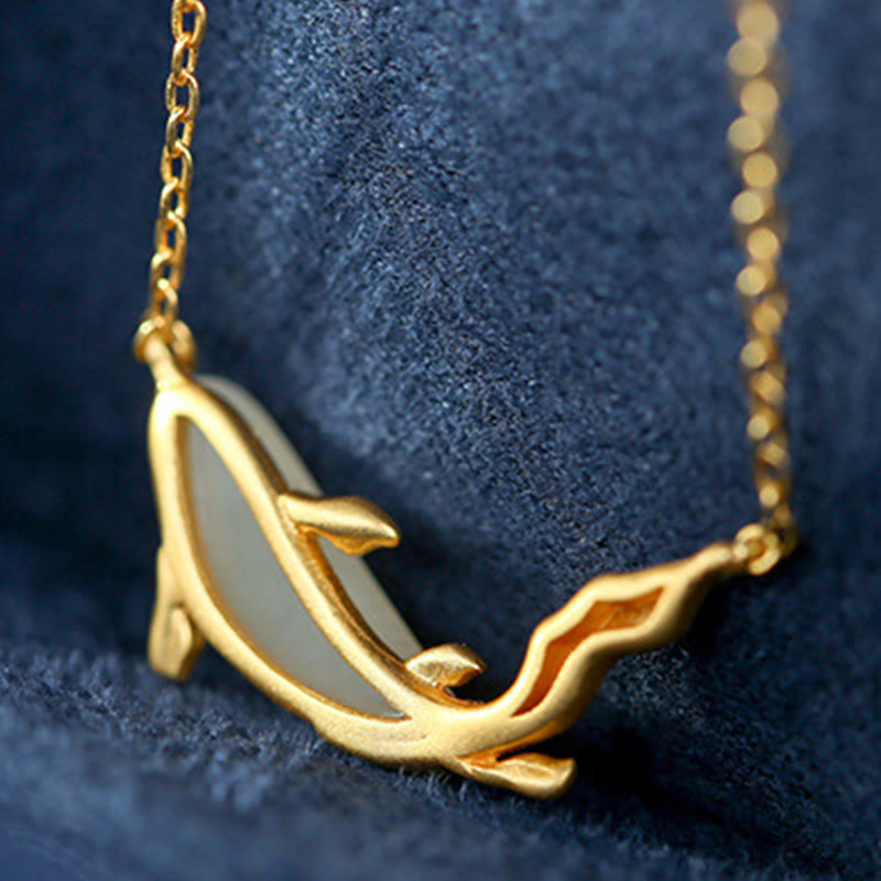 White Jade Dolphin Luck Necklace | 925 Sterling Silver