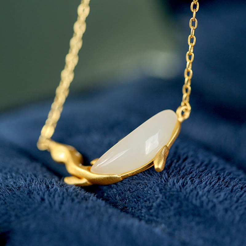 White Jade Dolphin Luck Necklace | 925 Sterling Silver