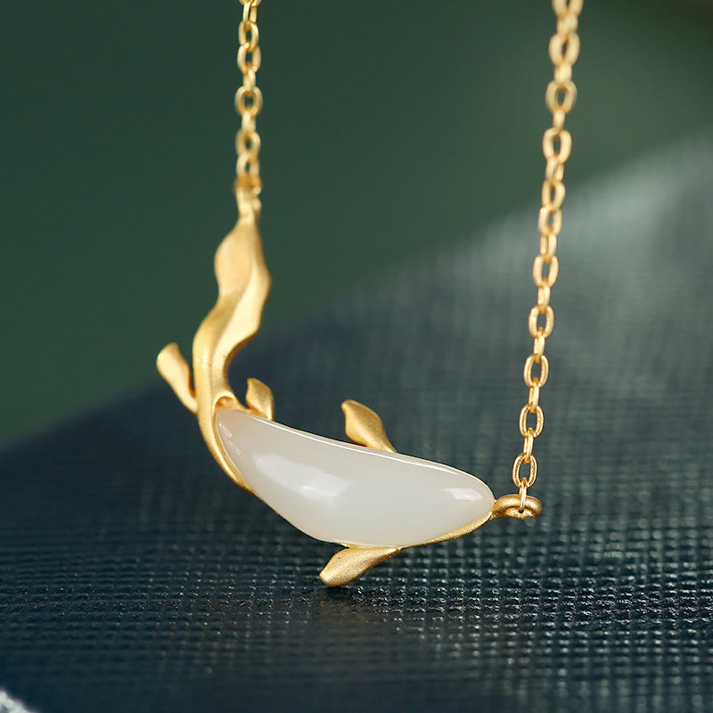 White Jade Dolphin Luck Necklace | 925 Sterling Silver