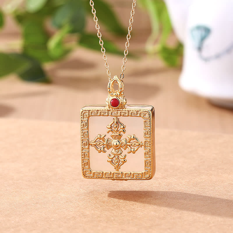 White Jade Double Dorje Necklace for Protection & Luck