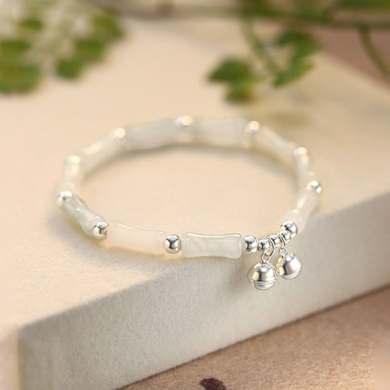 White Jade Luck & Happiness Bracelet with Bamboo Charm