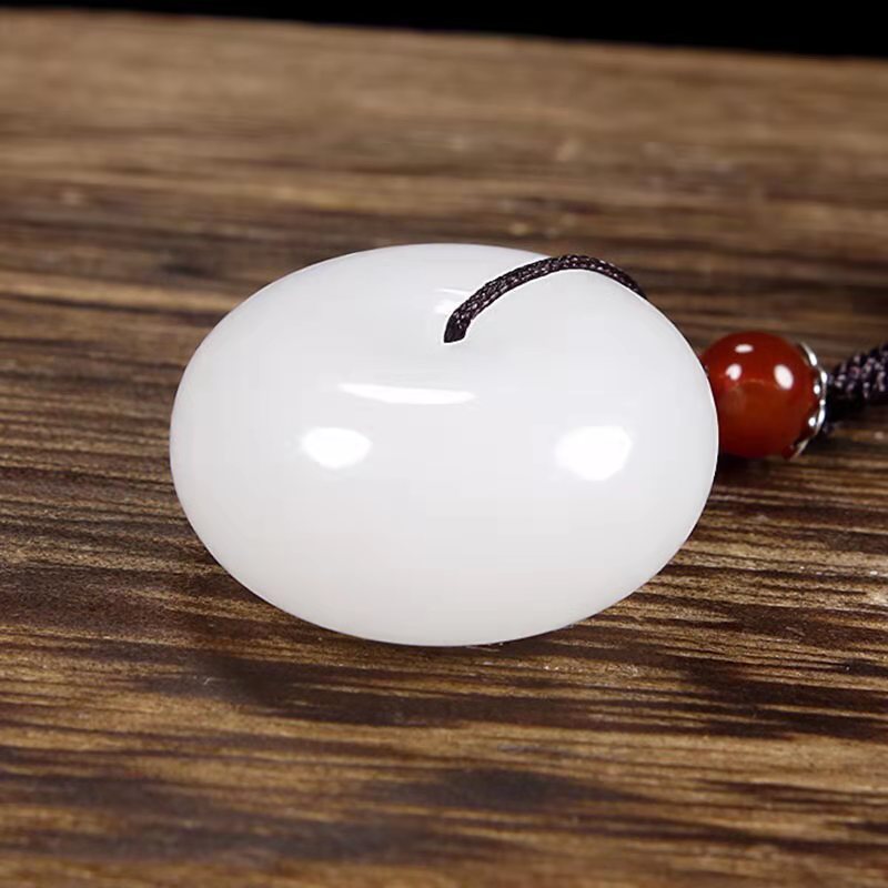 White Jade Peace Buckle Necklace 20mm Blessing Pendant