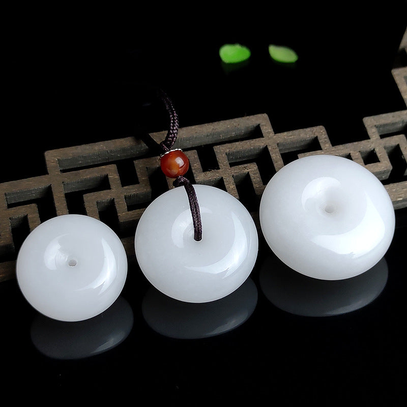 White Jade Peace Buckle Necklace 20mm Blessing Pendant