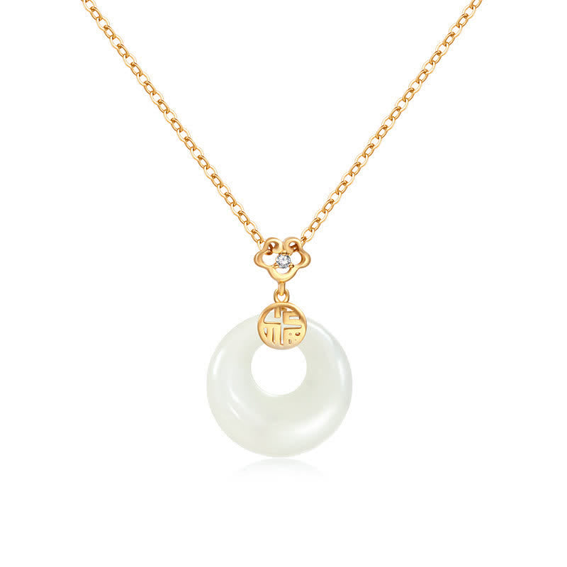 White Jade Peace Buckle Necklace for Protection & Luck
