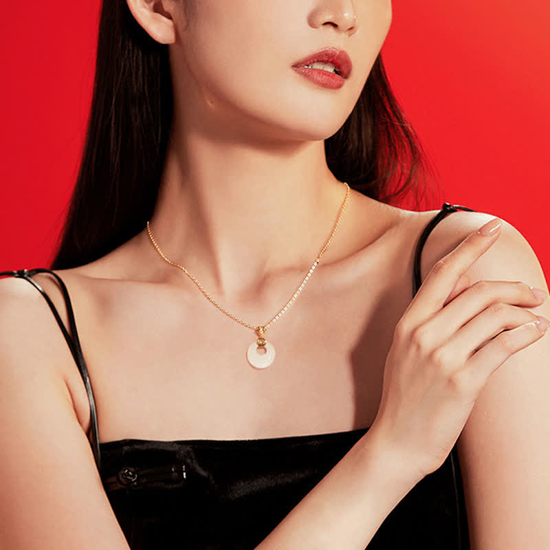 White Jade Peace Buckle Necklace for Protection & Luck
