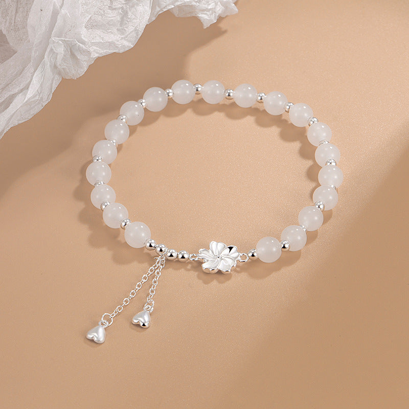 White Jade Peach Blossom Luck Bracelet 15-16cm