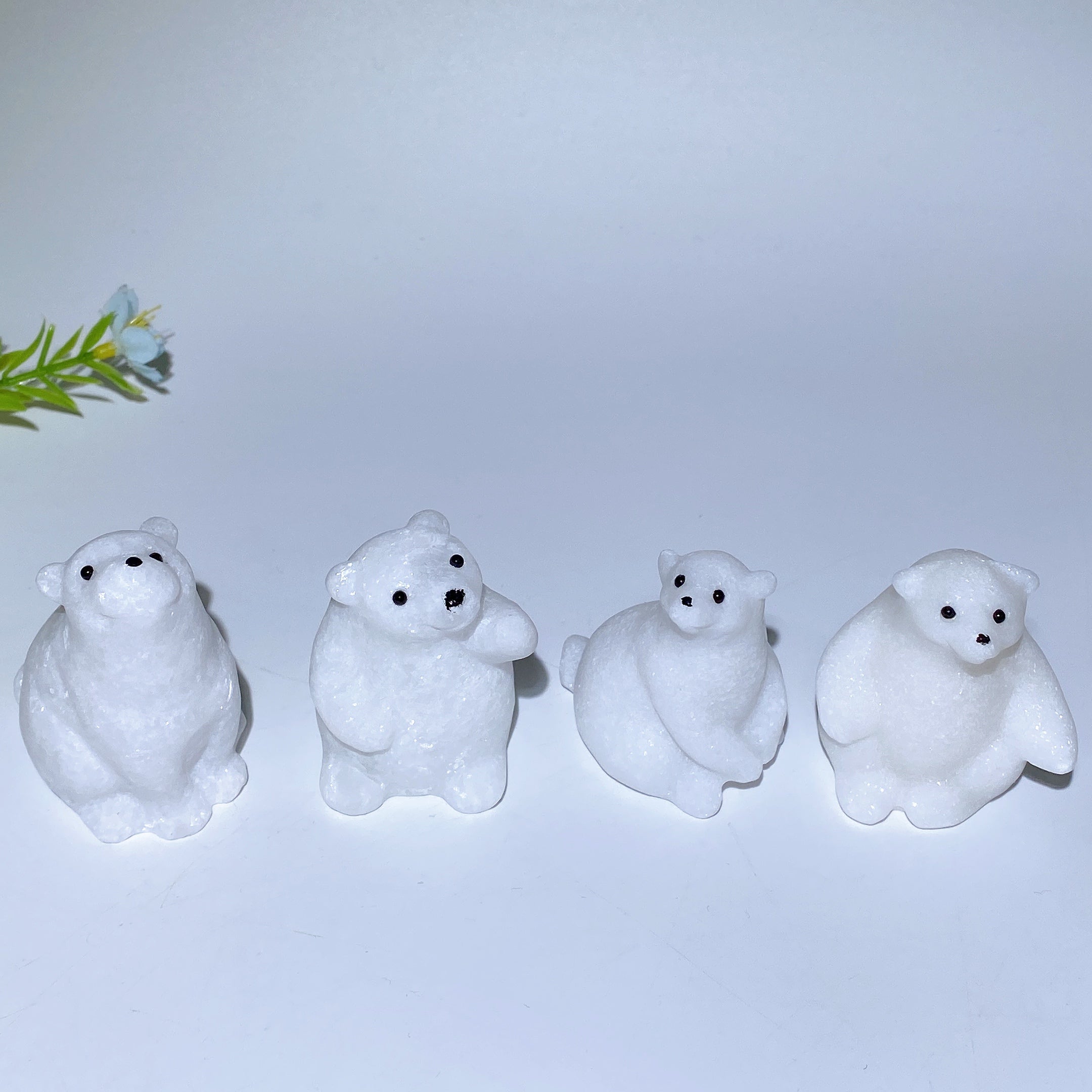White Jade Polar Bear Crystal Carving 1.9-2.2 Inch Healing Figure
