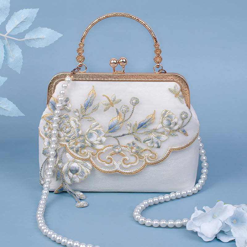 White Jasmine Embroidery Pearl Chain Bag | Spiritual Accessories