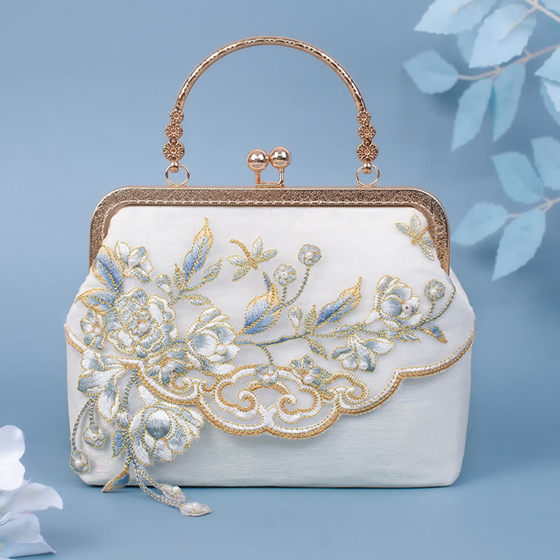 White Jasmine Embroidery Pearl Chain Bag | Spiritual Accessories