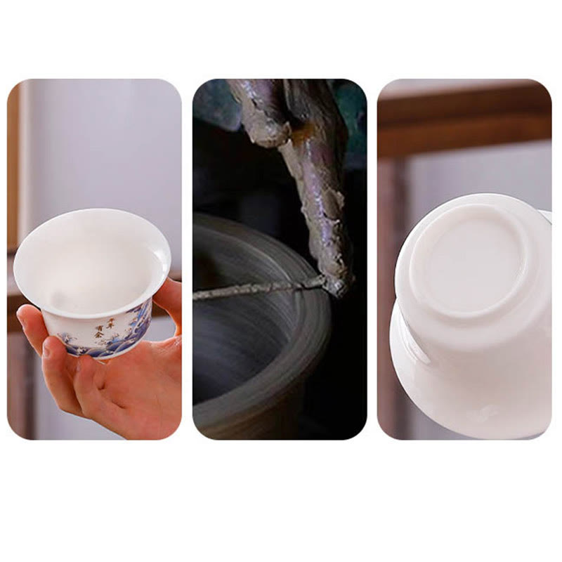 White Porcelain Gaiwan Tea Cup with Lid - Zen Decor