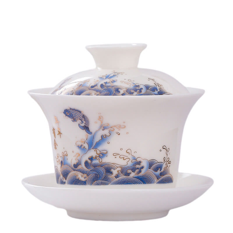 White Porcelain Gaiwan Tea Cup with Lid - Zen Decor